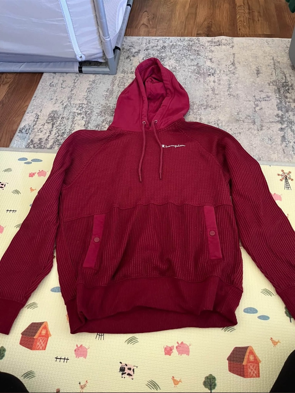 Champion Maroon Waffle-Knit Hooded Sweatshirt